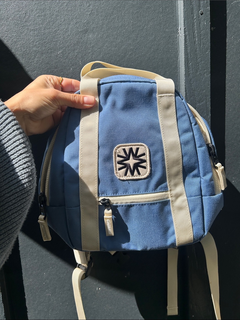 Walker Family Goods mini arrow River Blue Mini Backpack with Cream Straps
